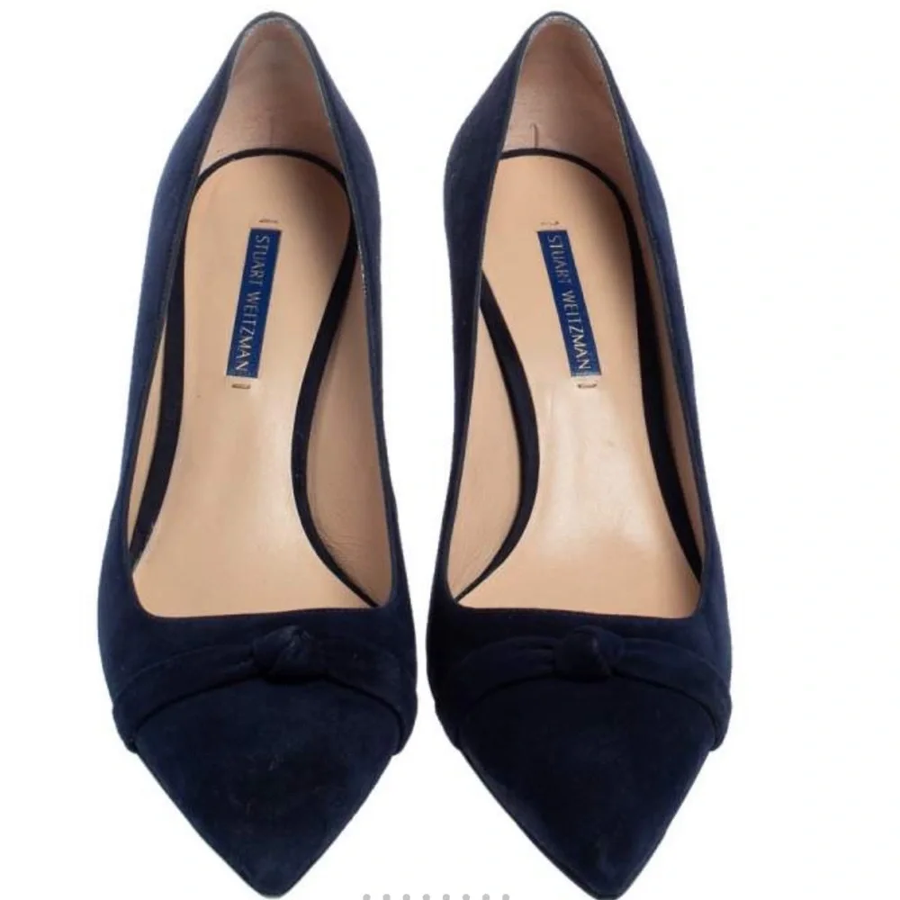 Stuart Weitzman Suede Fontaine Bow Pump Navy Size 7 1/2